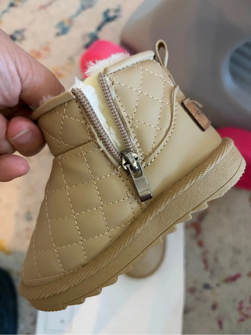 Quilted Faux-Shearling Lined Toddler Boots - Tan